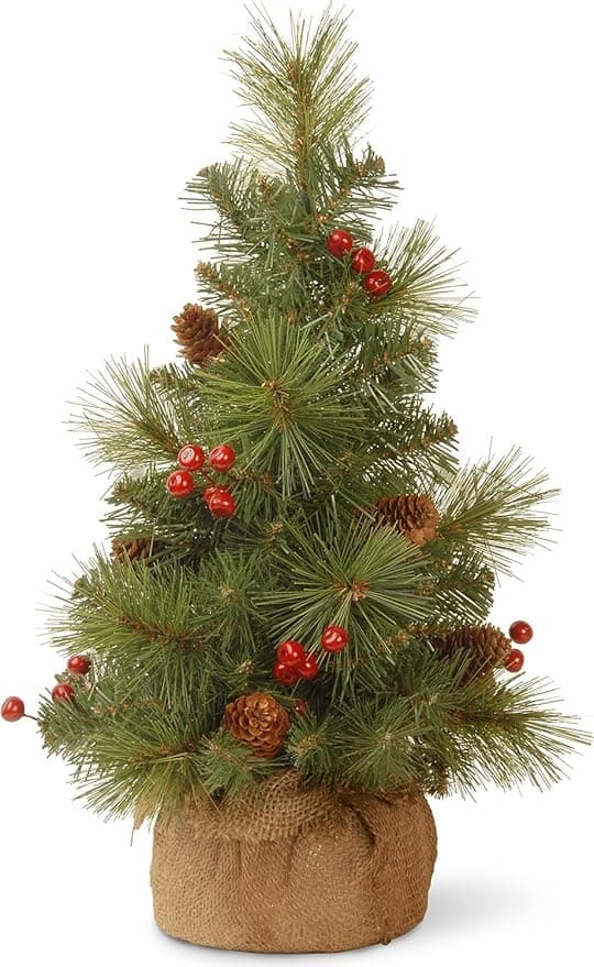 National Tree 18 Inch Everyday Collection Mini Pine Cone and Berry Tree in Burlap (ED7-703-18-1)
