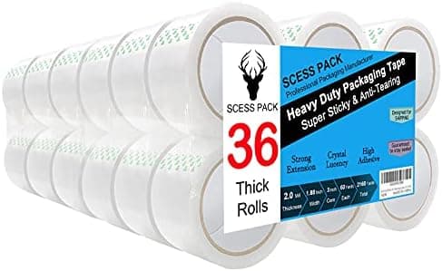 Clear Packing Tape 36 Rolls, Packing Tape Refills for Shipping Packaging Moving Sealing,1.88 Inch x 60 yd Per Roll,Total 2160 Yards (36 Rolls)