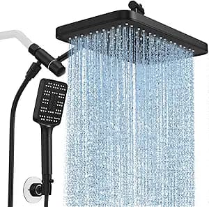 Rain Shower Head with Handheld Spray Combo Set, Adjustable 12" Rainfall Dual Shower Head, Double&Tandem Shower Head, Waterfall Showerhead Bathroom -Matte Black