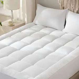 COSYBAY Cotton Top Mattress Topper Queen Size, With Full Piece Memory Foam Layer - Pillow Top Mattress Pad for Back Pain Relief, Mattress Protector With 8-21 Inch Deep Pocket, 60 x 80 Inch, Snow White