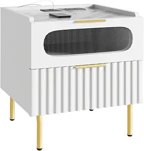 Nightstand with Charging Station, Nightstands with Type-C Ports & USB Ports and 2 Outlets, Multifunction Night Stand with 2 Drawers, Modern Bedside Table for Living Room, Bedroom, Home Office