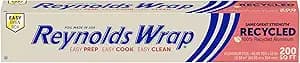 Reynolds Wrap Recycled Aluminum Foil, Recycled Foil Roll, Made From 100% Recycled Materials, With Secure Easy Open and Close Tab, 200 Sq. Ft.