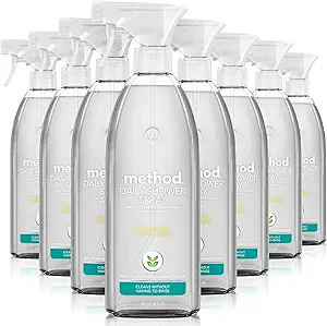 Method Daily Shower Cleaner Spray, & Spray and Walk Away, Eucalyptus Mint Scent, 28 Fl Oz, (Pack of 8), Packaging May Vary
