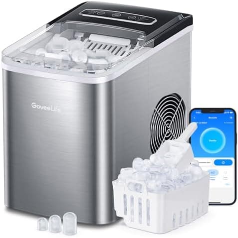 GoveeLife Smart Countertop Ice Makers, Portable Ice Maker Machine with Self-Cleaning, 6 Mins 9 Bullet Ice, 26lbs/24Hrs, Voice Remote for Home Kitchen Party Camping, with Ice Scoop Stainless Silver