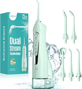 COSLUS ADA Accepted Water Dental Flosser Teeth Pick C20: Portable Cordless Oral Irrigator 300ML Rechargeable Travel Irrigation Cleaner IPX7 Waterproof Electric Flossing Machine, Professional Set Green