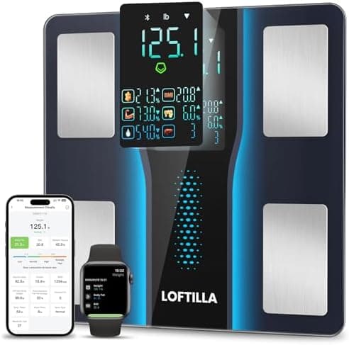LOFTILLA Smart Scale with BMI, Body Fat, Muscle Mass, 8-in-1 Display | Digital Bathroom Weight Scale with 14 Body Composition Metrics, Bluetooth App Sync, for Home and Gym Use,Black