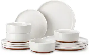 MALACASA Plates and Bowls Sets, 12 Pieces Modern Stoneware Dinnerware Set for 4 Kitchen Dinner Set Ceramic Dishware Dishes Set Microwave and Dishwasher Safe, White, Series TARA