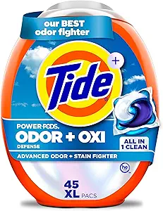 Tide Odor Defense + Oxi Laundry Detergent Pacs, Original Scent, 45 Count, Advanced Odor + Stain Fighter