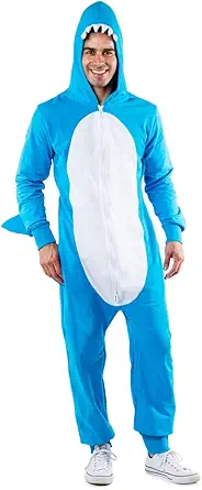 Tipsy Elves Men's Halloween Blue Shark Costume - Funny Halloween Whale Jumpsuit for Adults