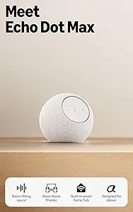 Amazon Echo Dot Max (newest model), Alexa speaker with room-filling sound and nearly 3x bass, Great for living rooms and medium-sized spaces, Designed for Alexa+, Glacier White