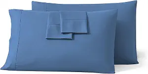 Queen Pillow Cases Set of 2-100% Egyptian Cotton 600 Thread Count Medium Blue Pillow Cases 20 x 30 Inches with Envelope Closure Soft, Skin-Friendly, Hotel Quality Pillow Covers for Bed