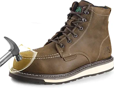 SKPRO Men's Steel Toe Work Boots, 6'' Moc Toe Safety Boots, Non Slip Comfortable Construction Wedge Work Shoes