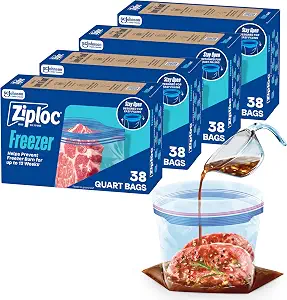 Ziploc Quart Freezer Bags, Food Storage, 152 Total Bags (38 Count, 4-Pack)