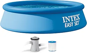 Intex Easy Set 8 ft x 24in Above Ground Pool Set, Round Inflatable Swimming Pool with 330 GPH Cartridge Filter Pump and Type H Cartridge