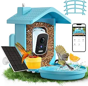 Smart Bird Feeder with Camera Solar Powered, AI Birds Species Identification, 2.5K HD Video Bird House with Camera for Outside, Weatherproof Design Ideal Gifts for Valentine's Day, Bird Lovers, Blue