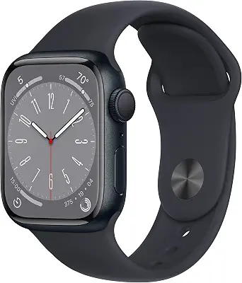 Apple Watch Series 8 [GPS 41mm] Smart Watch w/Midnight Aluminum Case with Midnight Sport Band - S/M. Fitness Tracker, Blood Oxygen & ECG Apps, Always-On Retina Display, Water Resistant