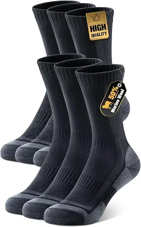 PULIOU Merino Wool Hiking Socks for Men Women, 3 Pairs Lightweight Breathable Hiking Socks with Seamless Toe and Arch Support