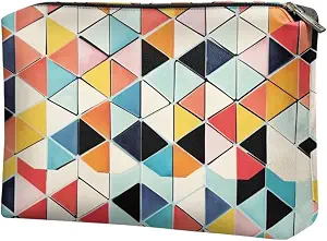 Geometric Lattice Customizable Travel Makeup Bag Slim PU Leather Makeup Bag for Purse (Fits 8+ Essentials) | Personalized Makeup Bag for Moms Teens Professionals