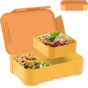 Bento Box Adult Lunch Box, 100% Leak-Proof Bento Lunch Box for Adults with 3 Compartments, Food-Grade PP Adult Bento Box, Microwave & Dishwasher Safe Yellow