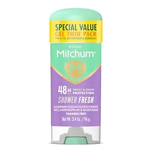 Mitchum Women’s Antiperspirant Deodorant Gel Stick, Shower Fresh Scent, 48HR Sweat & Odor Protection, Triple Odor Defense, Alcohol-Free, 3.4 oz (Pack of 2)