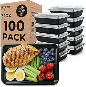 Glotoch Meal Prep Containers 32oz 100 Pack(200 Piece) with Lids, Reusable 1-Compartment Food Storage Containers, Bento Lunch Boxes, Microwave/Freezer/Dishwasher Safe, BPA-Free Takeout Boxes