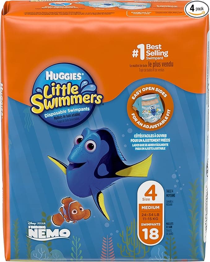 Huggies Little Swimmers Disposable Swimpants, Swim Diaper, Size Medium, 18 Ct. (Pack of 4)