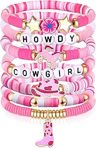 Western Gifts for Women Teens Cute Western Cowgirl Accessories Cowgirl Hat Boot Charms Beaded Stackable Stretch Bracelets Bohemian Jewelry Gifts