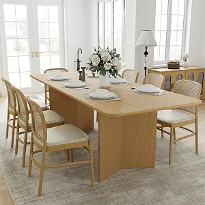 Casaphoria 79" Dining Table for 6, Wood Kitchen Table with Scratch-Resistant Top & V-Shaped Base, Modern Farmhouse Rectangular Dining Table for Living Room, Kitchen, Easy Assembly, Natural Wood