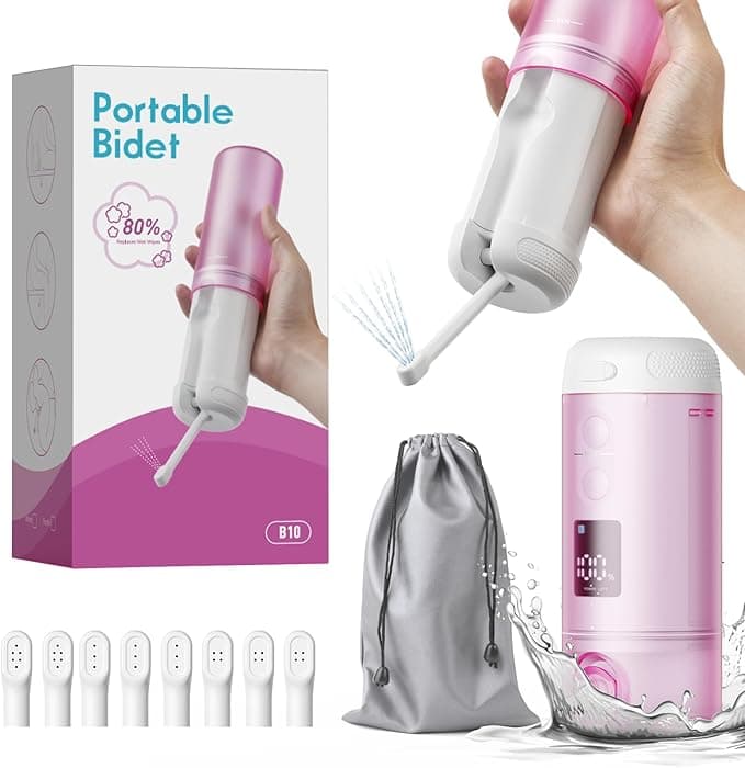 Portable Bidet - 250ml Tank Peri Bottle for Women with 5 Pressure Modes, 8 Replaceable Nozzles and 2000mAh Rechargeable Battery for Travel and Postpartum Use (Purple)