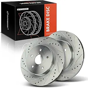 A-Premium 11.81 in (300 mm) Rear Drilled and Slotted Disc Brake Rotors Compatible with Subaru Models - Outback 2015-2023, Legacy 2015-2023, WRX 2016-2021(EPB), WRX STI 2016(EPB), 2-Pack