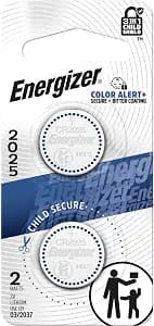 Energizer 2025 Batteries (2 Pack), 3V Lithium Coin Batteries With 3-in-1 Child Shield