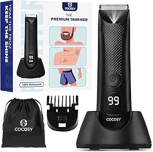 Body Hair Trimmer for Men - Ball Trimmer, Ceramic Blade, Waterproof Electric Groin Hair Trimmer with Standing Recharge Dock & Travel Pouch, Male Hygiene Razor