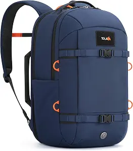Tolaccea 30L Travel Laptop Backpack TSA Carry-On for Business Trips Commute | 100% RPET Recycled Fabric | EVA-cushioned Laptop Protection | TSA 180° Lay-flat Opening | Reinforced Stability Base Panel