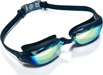 Professional swimming goggles, black frame, adjustable swim strap, training