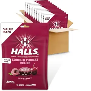 HALLS Cough & Throat Relief Black Cherry Sugar Free Cough Drops, 840 ct | Value Pack, 12 Bags of 70