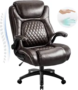 High Back Big & Tall 400lb Office Chair - Heavy Duty Metal Base, Adjustable Tilt Angle Large Bonded Leather Ergonomic Executive Desk Computer Swivel Chair