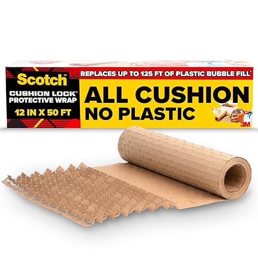 Scotch Cushion Lock Protective Wrap, 12 in x 50 ft, Sustainable Packaging Solution for Packing, Shipping and Moving, No Scissors or Tape Needed, Great Alternative to Bubble Cushion Wrap (PCW-1250)