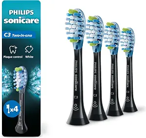 Philips Sonicare C3 Two-in-One Brush Heads, 4-Pack, 1 Year Supply, Black