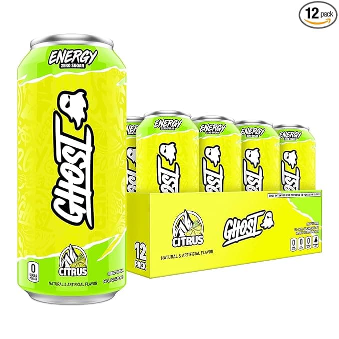 GHOST Energy Drink - 12-Pack, Citrus, 16oz Cans - Energy &amp; Focus &amp; No Artificial Colors - 200mg of Natural Caffeine, L-Carnitine &amp; Taurine - Gluten-Free &amp; Vegan