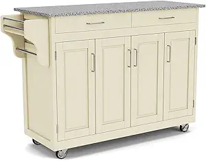 Homestyles Create Kitchen Cart, Gray Granite Top, Off White