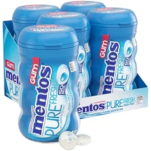 Mentos Pure Fresh Sugar-Free Chewing Gum with Xylitol, Fresh Mint, 50 Piece Bottle (Pack of 4)