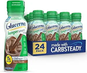 Glucerna Hunger Smart Diabetes Care Shake, Classic Chocolate, Diabetic Meal Replacement to Support Blood Sugar Management, 15g Protein, 180 Calories, Ready to Drink, 10 Fl Oz, 24 Pack