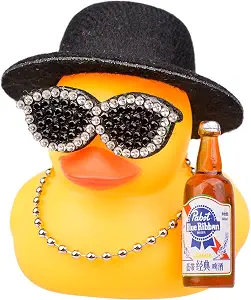 Rubber Duck Car Ornament, Funny Yellow Duck Car Decoration Dashboard Accessories with Top Hat Necklace Sunglasses and Unique Prop(2.7in)