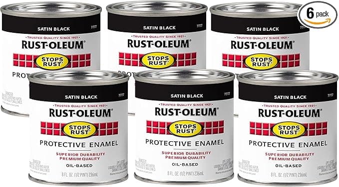 Rust-Oleum 7777730-6PK Stops Rust Brush On Paint, Half Pint, Satin Black, (Pack of 6)