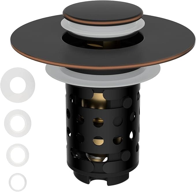 Universal Bathroom Sink Stopper Hair Catcher Upgraded with 2-Layer Detachable Filter Basket, 4 in 1 Pop Up Drain Strainer, Anti-Clog, Odor-Block, Fit for 1.1''~2.36'' Sinks, Oil Rubbed Bronze