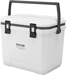 VEVOR Ultra-Light Hard Cooler, Ice Retention Cooler with Heavy Duty Handle, Ice Chest Lunch Box for Camping, Travel, Outdoor, Keeps Cool for up to 6 Days, 30% Lighter Than Rotomolded Coolers