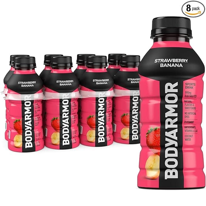 BODYARMOR Sports Drink Sports Beverage, Strawberry Banana, Coconut Water Hydration, Natural Flavors With Vitamins, Potassium-Packed Electrolytes, Perfect For Athletes, 12 Fl Oz (Pack of 8)