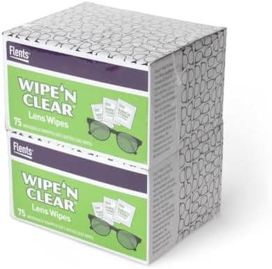 Flents Lens Wipes, Wipe 'N Clear, 150 Count, Pre-Moistened, Streak-Free, Safe for Glasses, Sunglasses, Gentle Cleaning, Clear Vision, Individually Wrapped for Travel & Convenience, Made in the USA