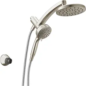 Delta 6-Setting PivotPro 3-in-1 Combination Shower Head with ProClean Spray, Brushed Nickel Round Shower Head Rainfall with Handheld Spray, 1.75 GPM, SpotShield Brushed Nickel 75649SN