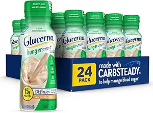 Glucerna Hunger Smart Diabetes Care Shake, Peaches & Crème, Diabetic Meal Replacement to Support Blood Sugar Management, 15g Protein, 180 Calories, Ready to Drink, 10 Fl Oz, 24 Pack